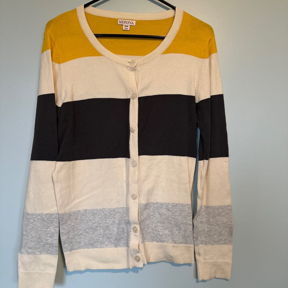 Merona Yellow and Black Striped Cardigan Sweater